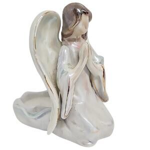 Vintage Elegant Iridescent Praying Angel Figurine w/Tealight Candle Holder